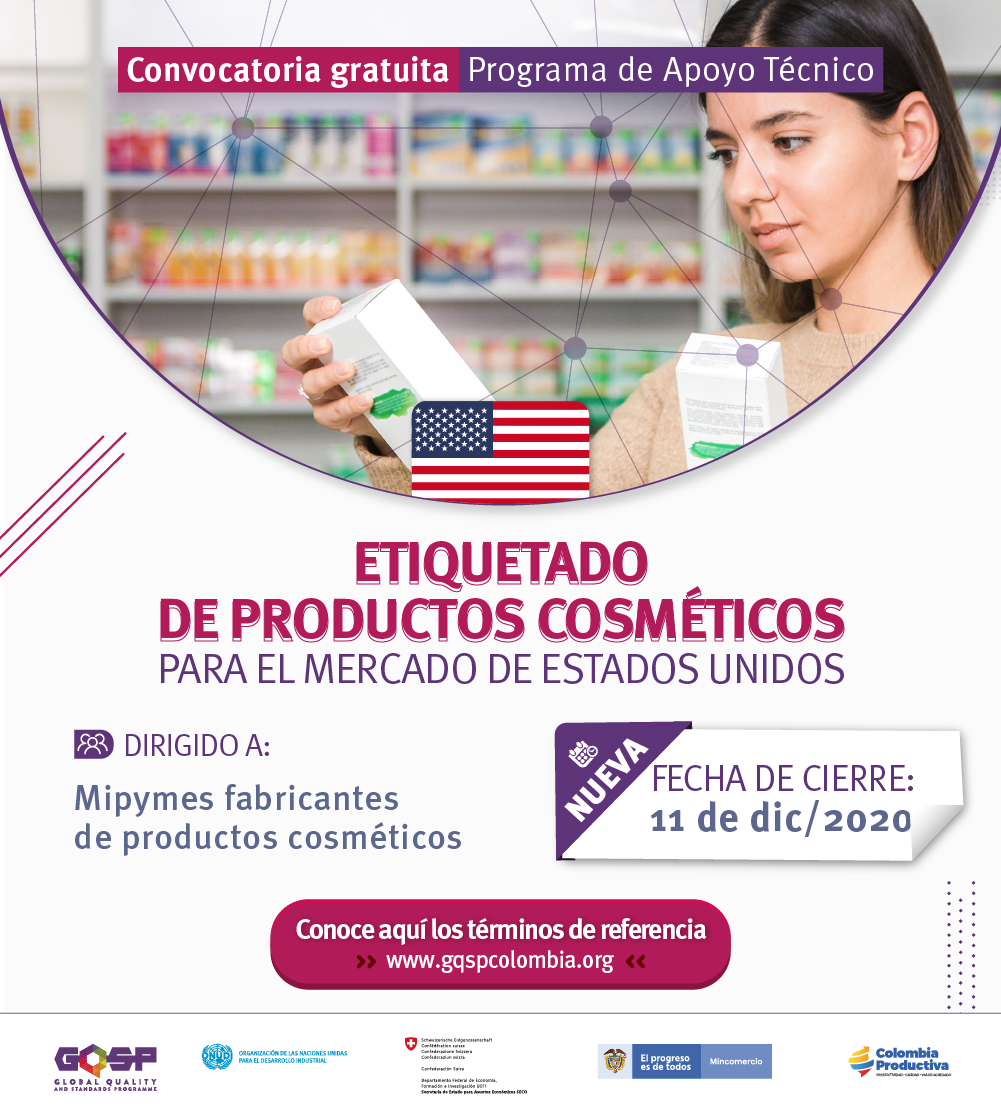 Convocatoria para recibir acompañamiento técnico en etiquetado de productos cosméticos para el mercado de EE. UU.